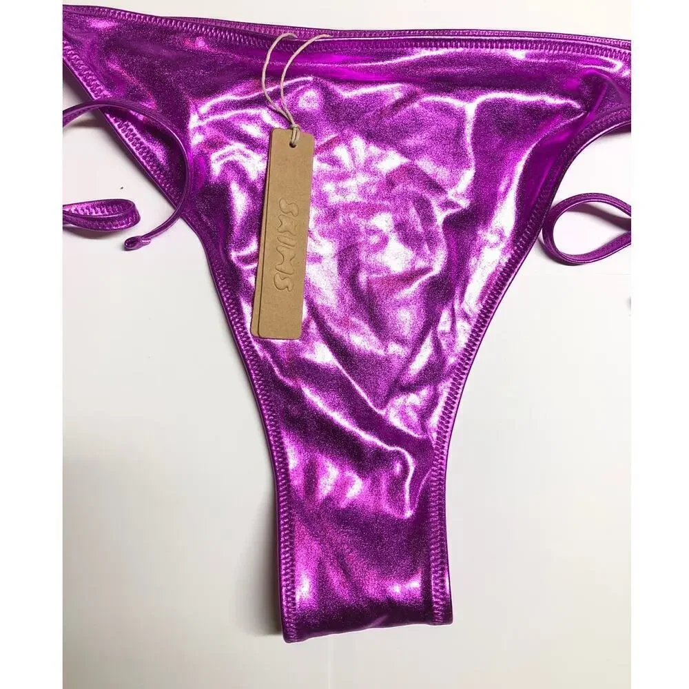 SKIMS Metallic Swim Skimpy Tie Bikini Bottom Dragon Fruit NWT Size 3X